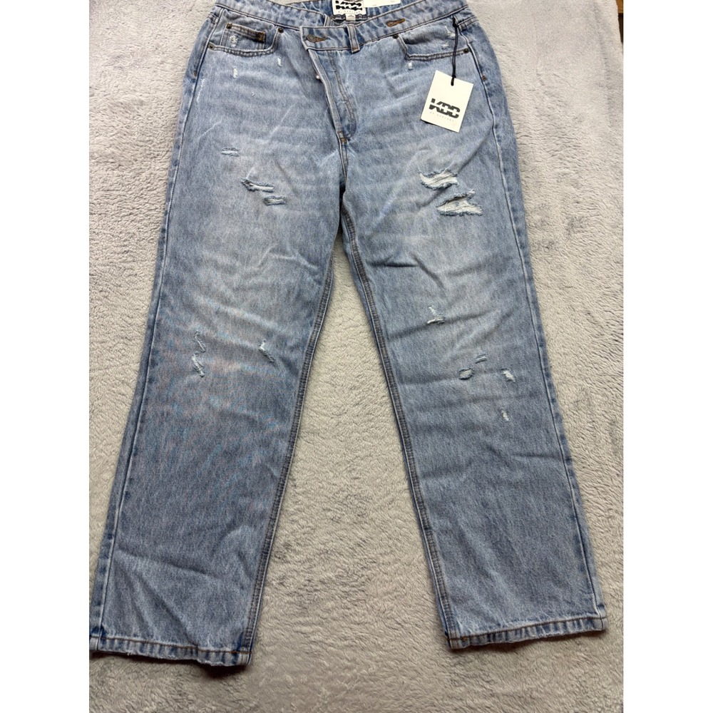 KBB by Kahlana Womens 10 Straight Leg Jeans Light Wash Crossover Fly Distressed